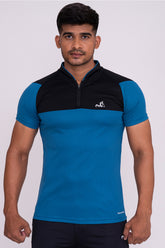 Stand Neck Semi Collar T-Shirts Firozi Black